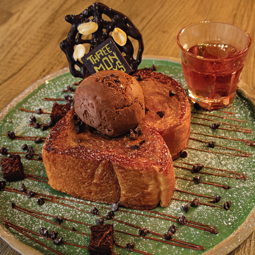 Chocolate Honey Toast, served with one scoop of chocolate ice cream.