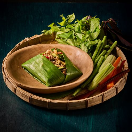 Steamed mushrooms in bamboo Thai Style.