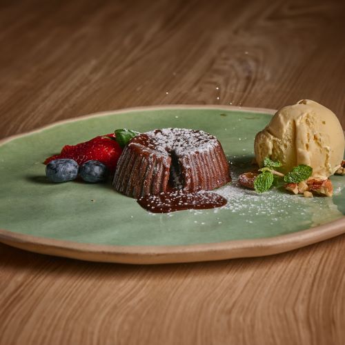 Chocolate Fondant, served with vanilla ice cream.